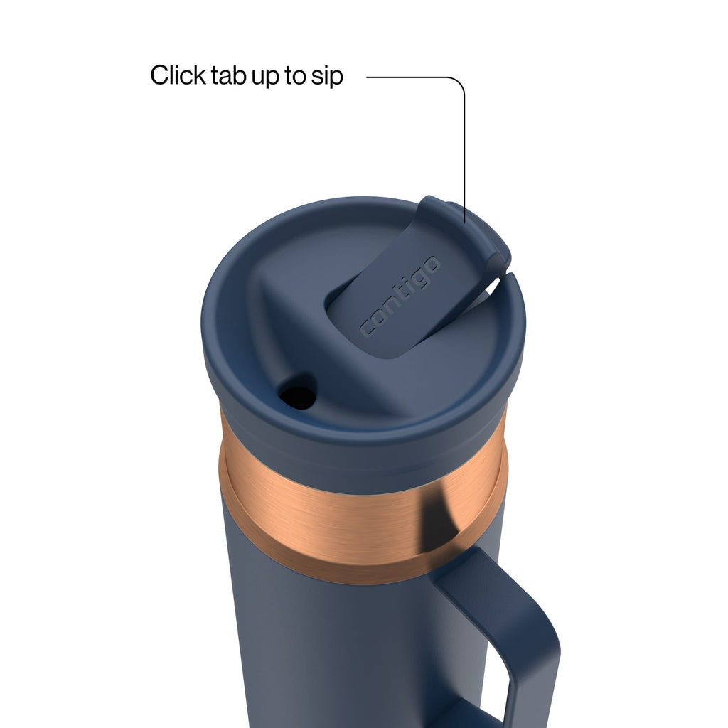 Contigo SnapSeal Leakproof Stainless Steel Reusable Water Bottle Tumbler with Side Handle, Dark Blue/Bronze, 20 oz - RU6A