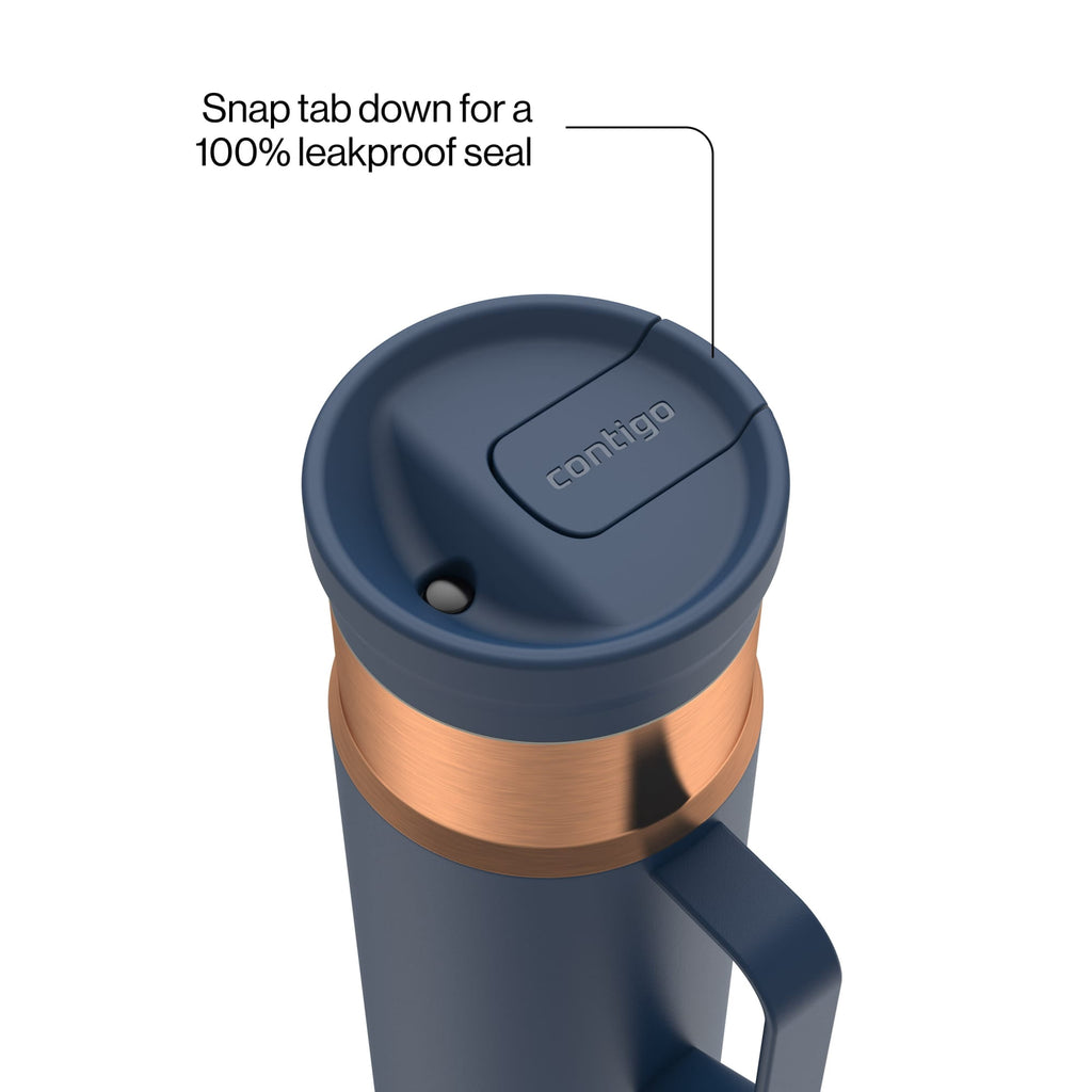 Contigo SnapSeal Leakproof Stainless Steel Reusable Water Bottle Tumbler with Side Handle, Dark Blue/Bronze, 20 oz - RU6A