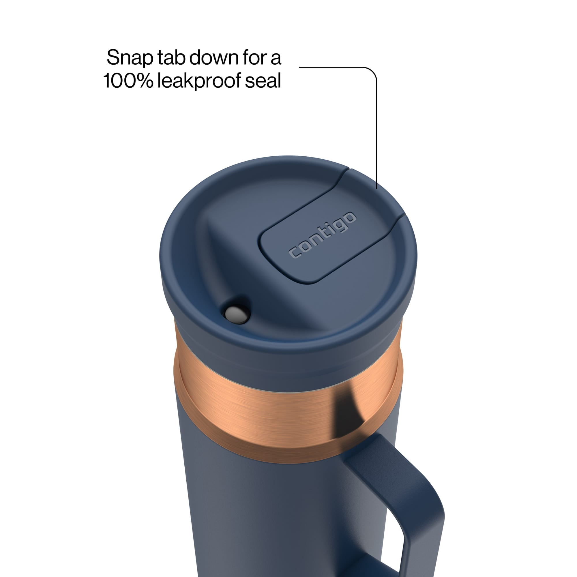 Contigo SnapSeal Leakproof Stainless Steel Reusable Water Bottle Tumbler with Side Handle, Dark Blue/Bronze, 20 oz - RU6A