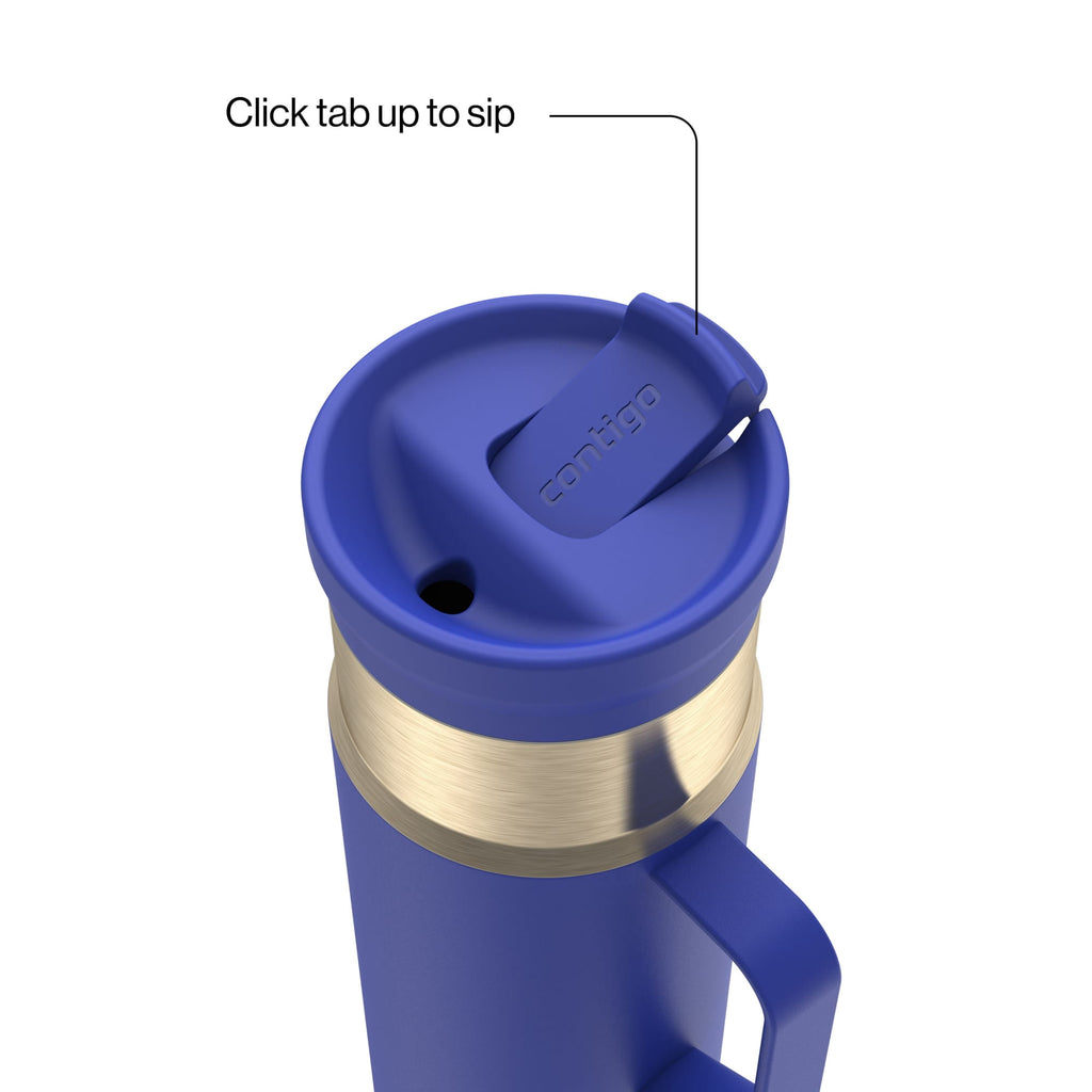 Contigo SnapSeal Leakproof Stainless Steel Reusable Water Bottle Tumbler with Side Handle, Dark Blue/Bronze, 20 oz - RU6A