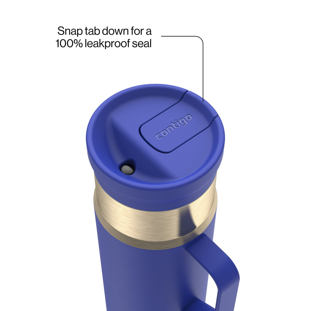 Contigo SnapSeal Leakproof Stainless Steel Reusable Water Bottle Tumbler with Side Handle, Dark Blue/Bronze, 20 oz - RU6A