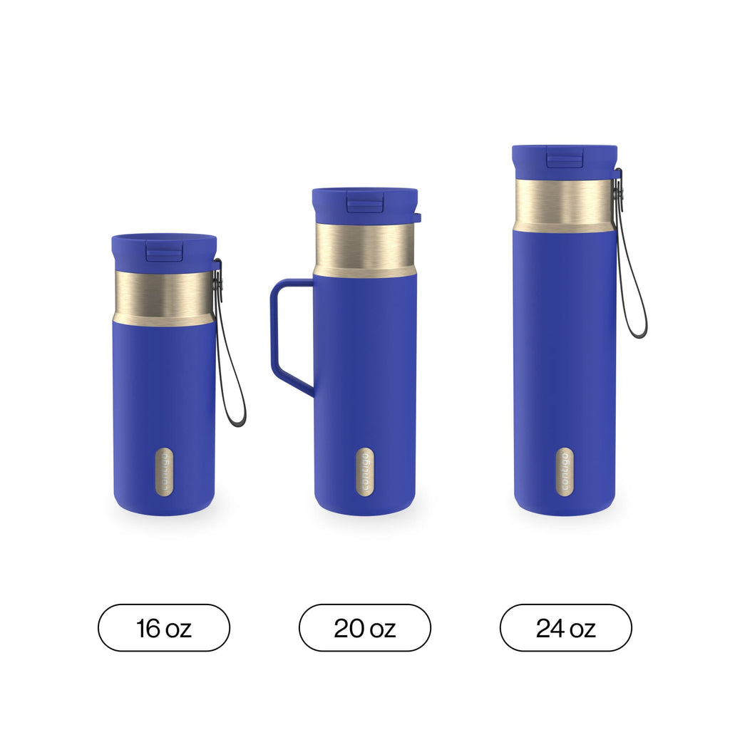 Contigo SnapSeal Leakproof Stainless Steel Reusable Water Bottle Tumbler with Side Handle, Dark Blue/Bronze, 20 oz - RU6A