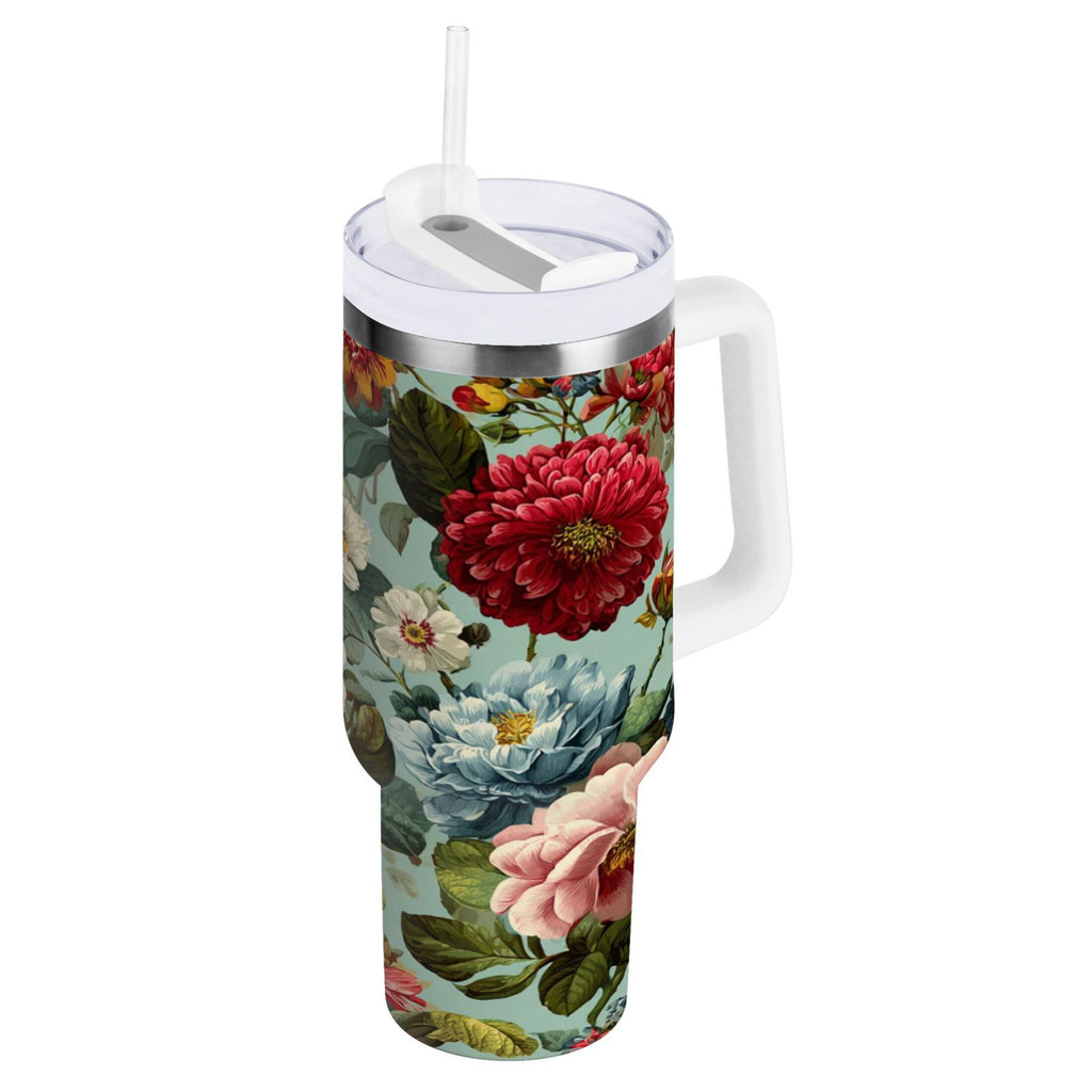 40 oz Insulated Stainless Steel Tumbler Double Wall Stainless Steel Tumbler with 2-Way Drinking Floral Pattern with Roses - UEG8