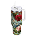 40 oz Insulated Stainless Steel Tumbler Double Wall Stainless Steel Tumbler with 2-Way Drinking Floral Pattern with Roses - UEG8