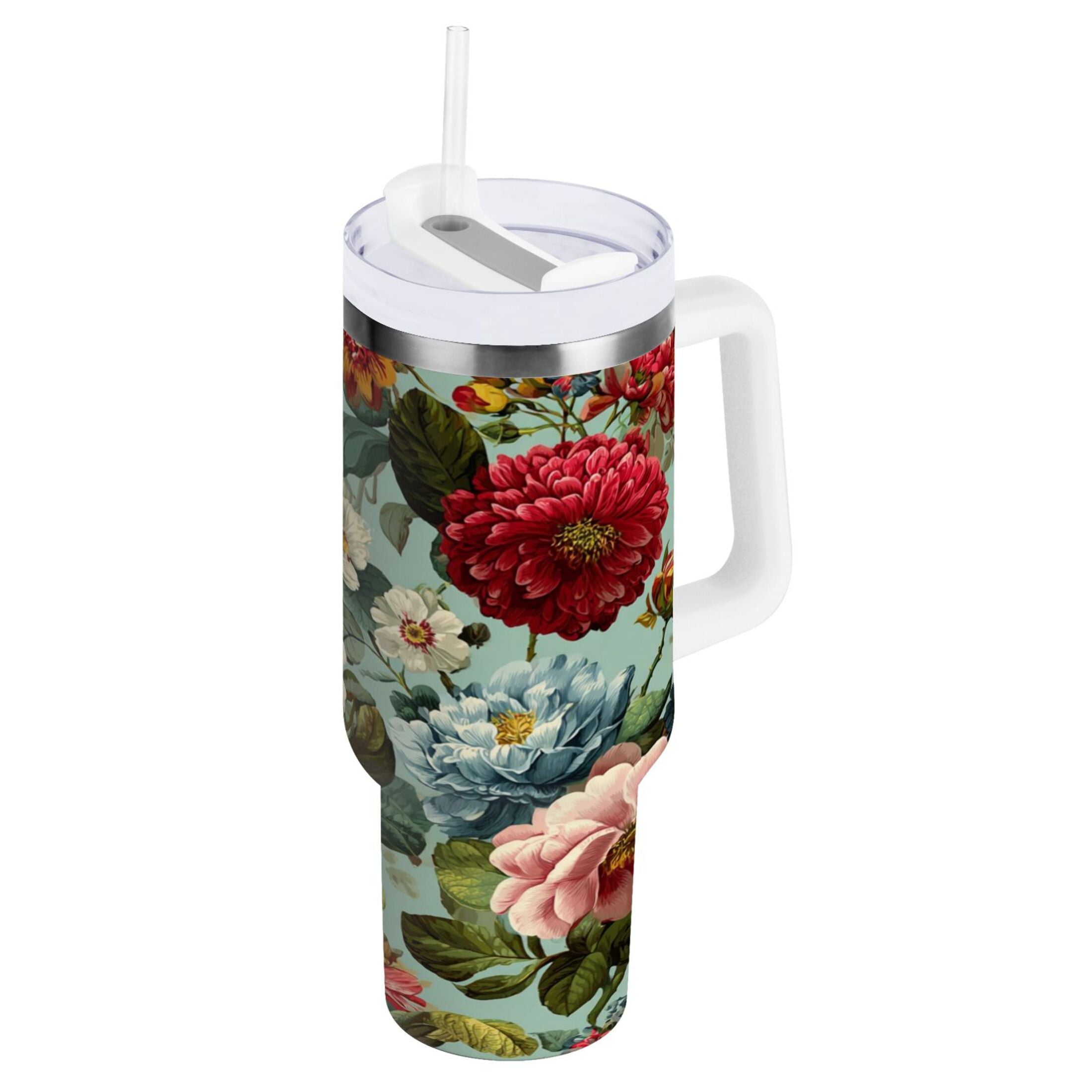 40 oz Insulated Stainless Steel Tumbler Double Wall Stainless Steel Tumbler with 2-Way Drinking Floral Pattern with Roses - UEG8