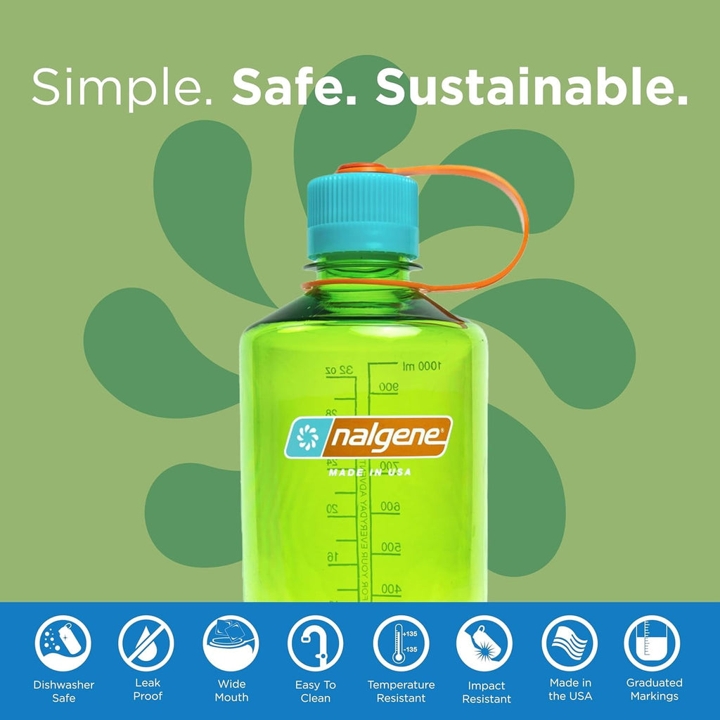 Nalgene Sustain Tritan BPA-Free Water Bottle Made with Material Derived from 50% Plastic Waste, 32 OZ, Narrow Mouth, Pear - LCPO