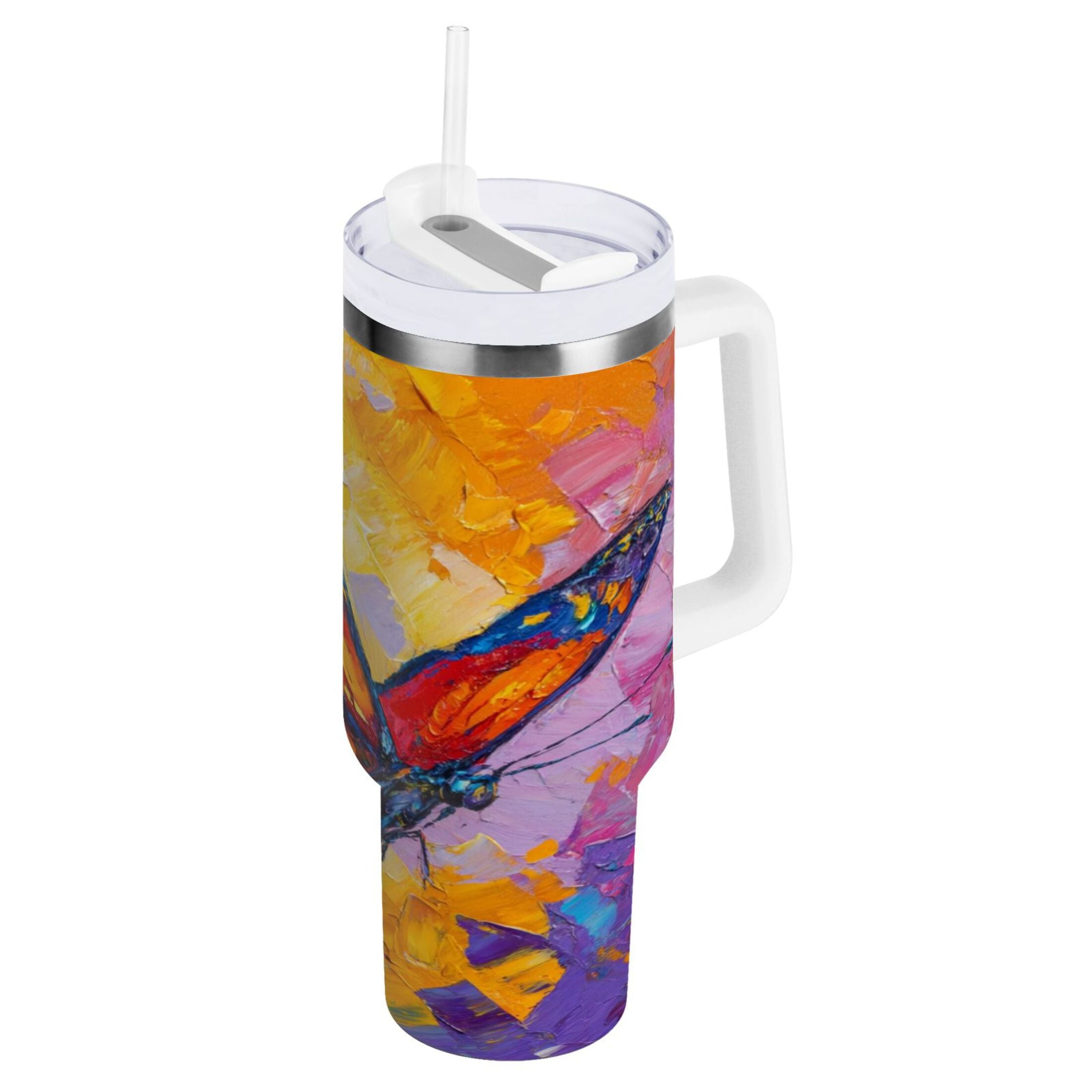 30 oz Insulated Stainless Steel Tumbler Double Wall Stainless Steel Tumbler with 2-Way Drinking Colorful Butterfly Flying - GFA3
