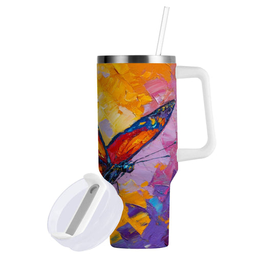 30 oz Insulated Stainless Steel Tumbler Double Wall Stainless Steel Tumbler with 2-Way Drinking Colorful Butterfly Flying - GFA3