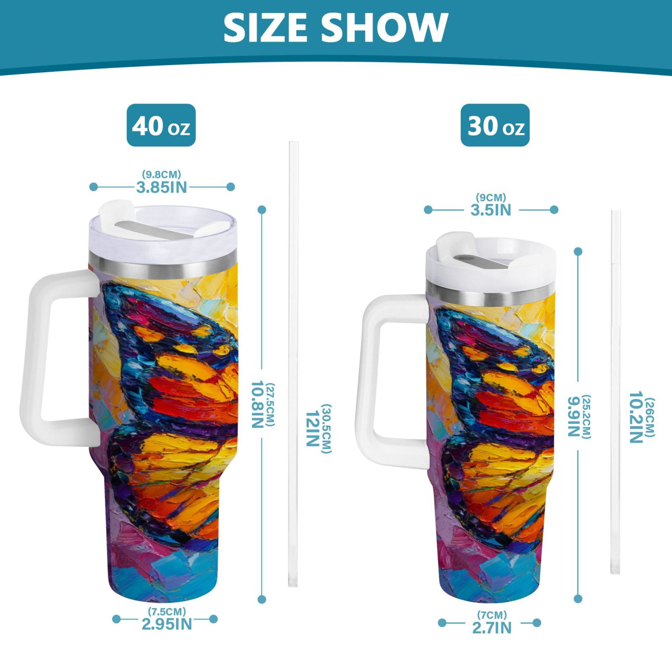 30 oz Insulated Stainless Steel Tumbler Double Wall Stainless Steel Tumbler with 2-Way Drinking Colorful Butterfly Flying - GFA3