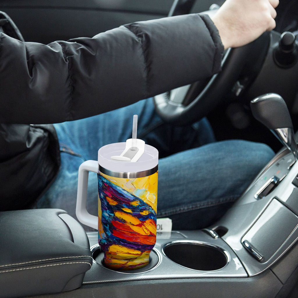 30 oz Insulated Stainless Steel Tumbler Double Wall Stainless Steel Tumbler with 2-Way Drinking Colorful Butterfly Flying - GFA3