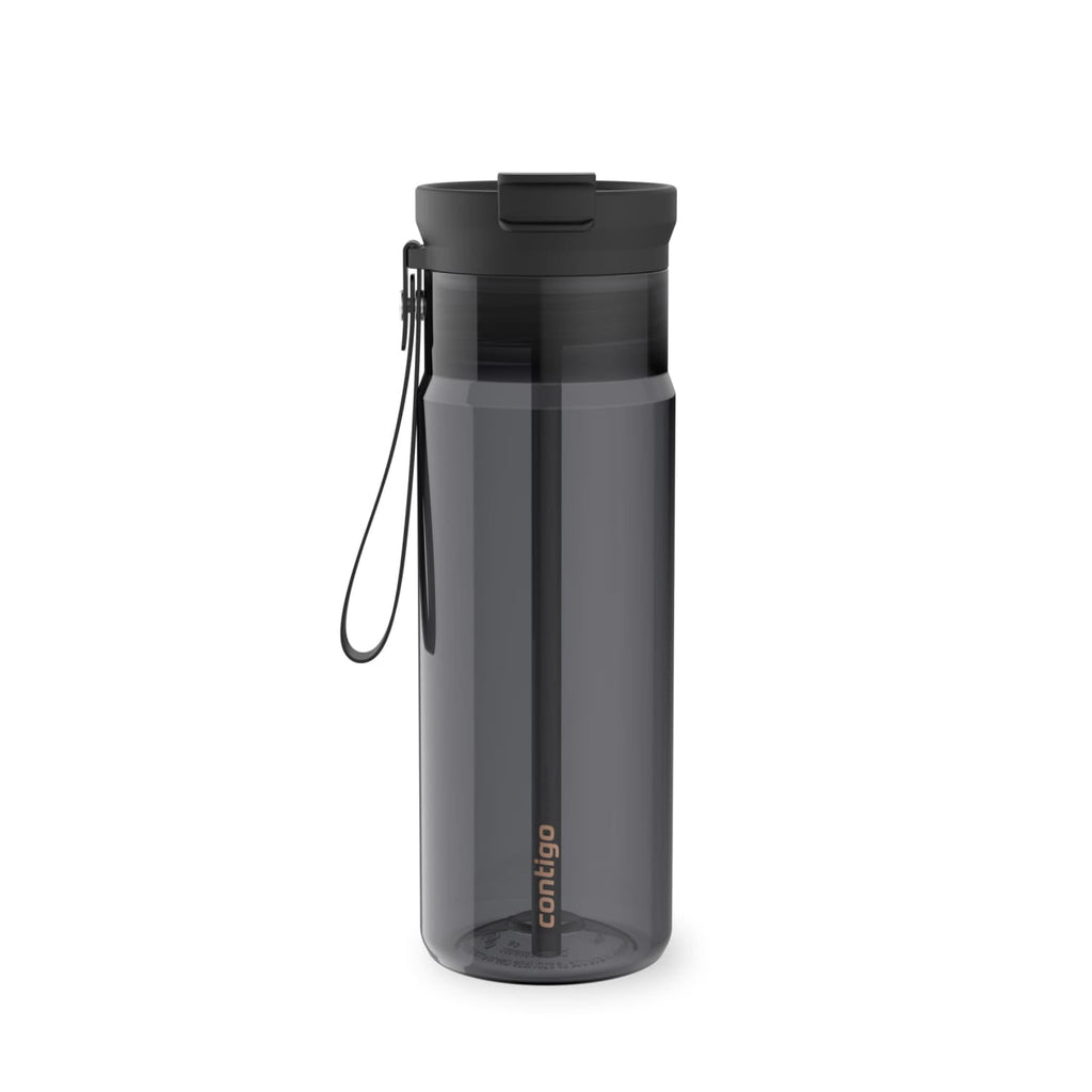 Contigo DualSip Leakproof Plastic Reusable Water Bottle with Carrying Strap, Black/Clear, 24 oz - FOT7