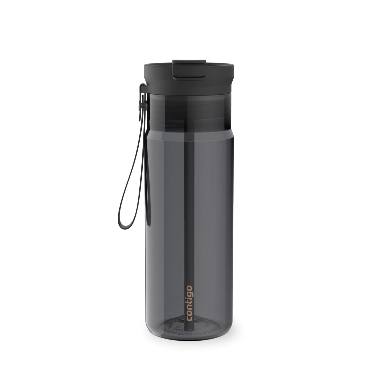 Contigo DualSip Leakproof Plastic Reusable Water Bottle with Carrying Strap, Black/Clear, 24 oz - FOT7