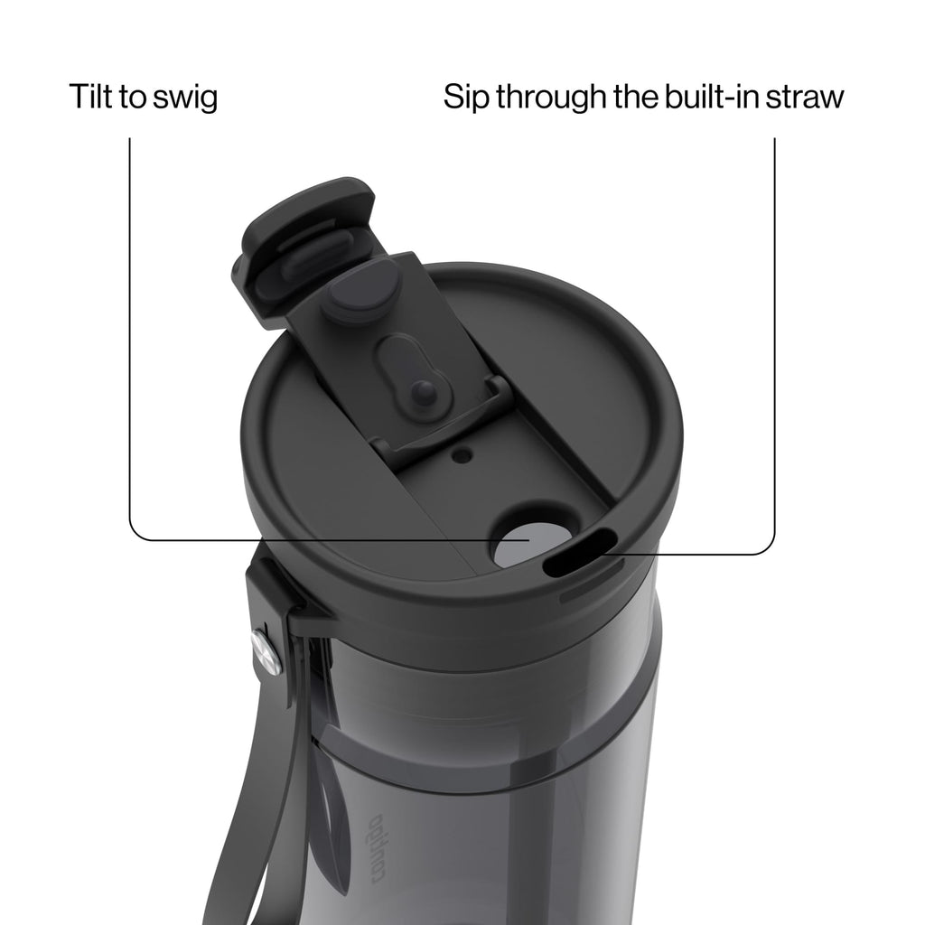 Contigo DualSip Leakproof Plastic Reusable Water Bottle with Carrying Strap, Black/Clear, 24 oz - FOT7