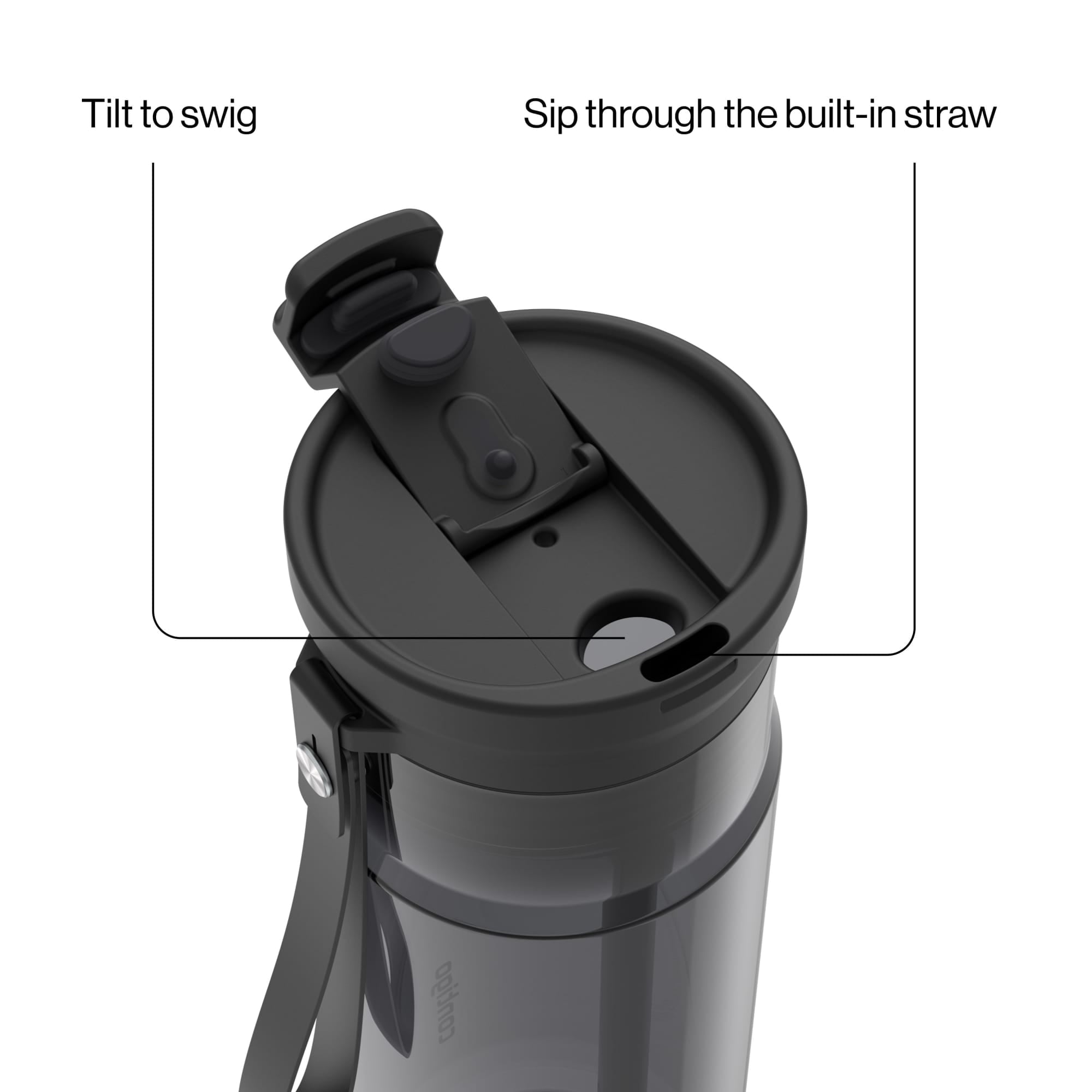 Contigo DualSip Leakproof Plastic Reusable Water Bottle with Carrying Strap, Black/Clear, 24 oz - FOT7