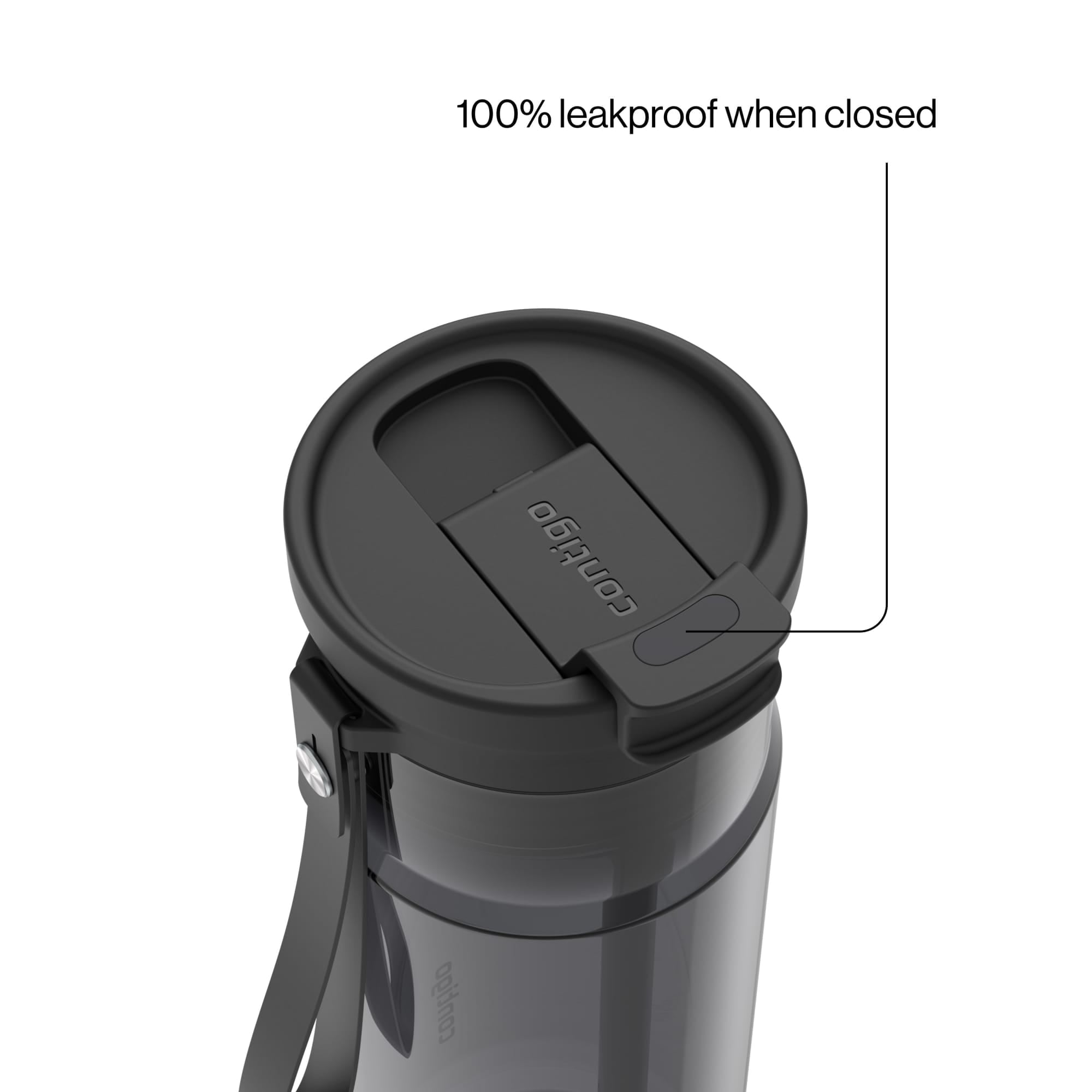 Contigo DualSip Leakproof Plastic Reusable Water Bottle with Carrying Strap, Black/Clear, 24 oz - FOT7