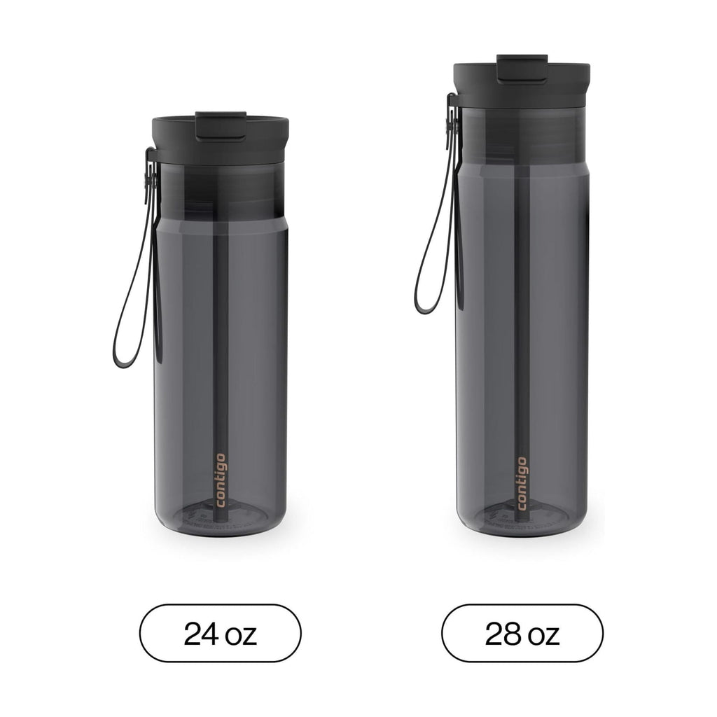 Contigo DualSip Leakproof Plastic Reusable Water Bottle with Carrying Strap, Black/Clear, 24 oz - FOT7