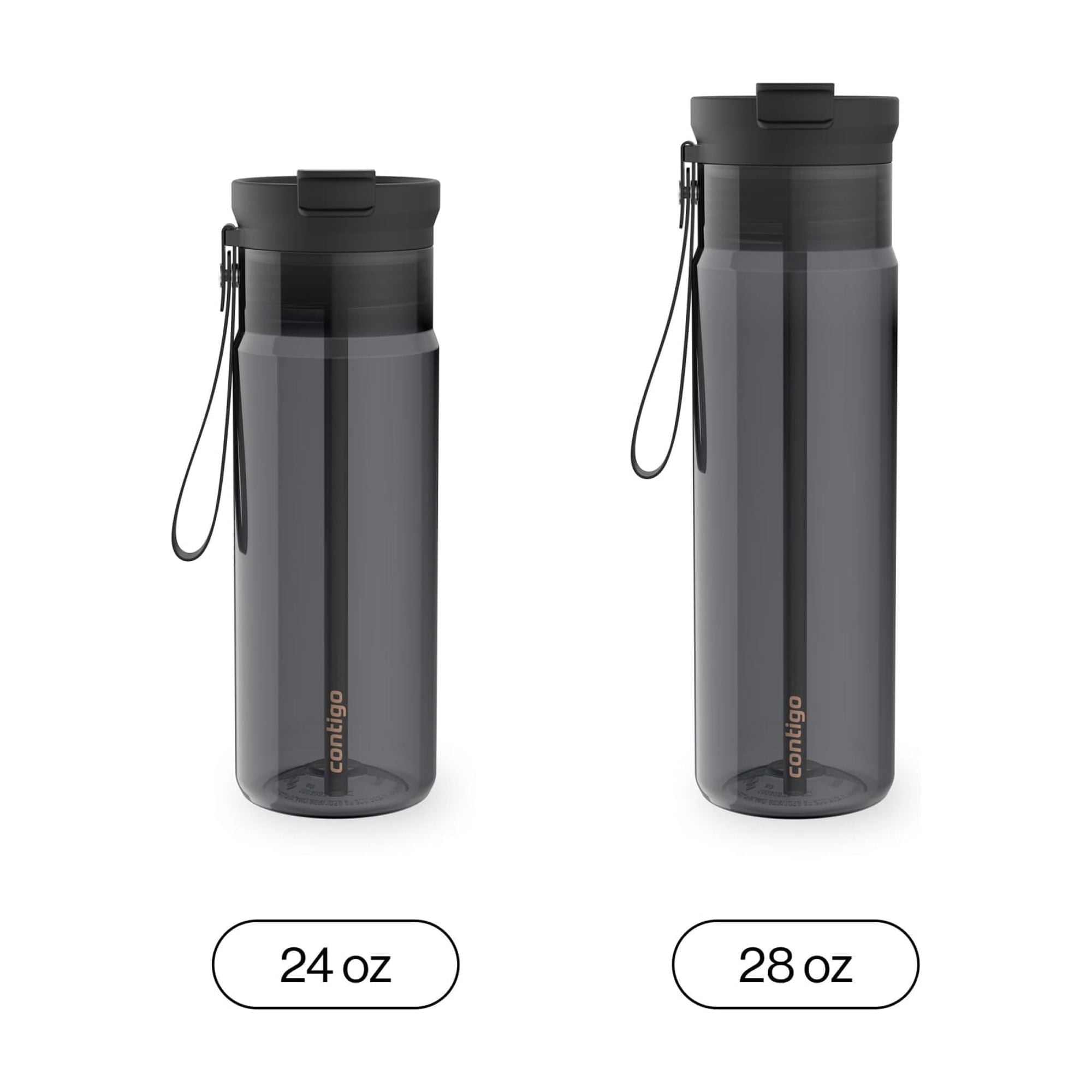 Contigo DualSip Leakproof Plastic Reusable Water Bottle with Carrying Strap, Black/Clear, 24 oz - FOT7