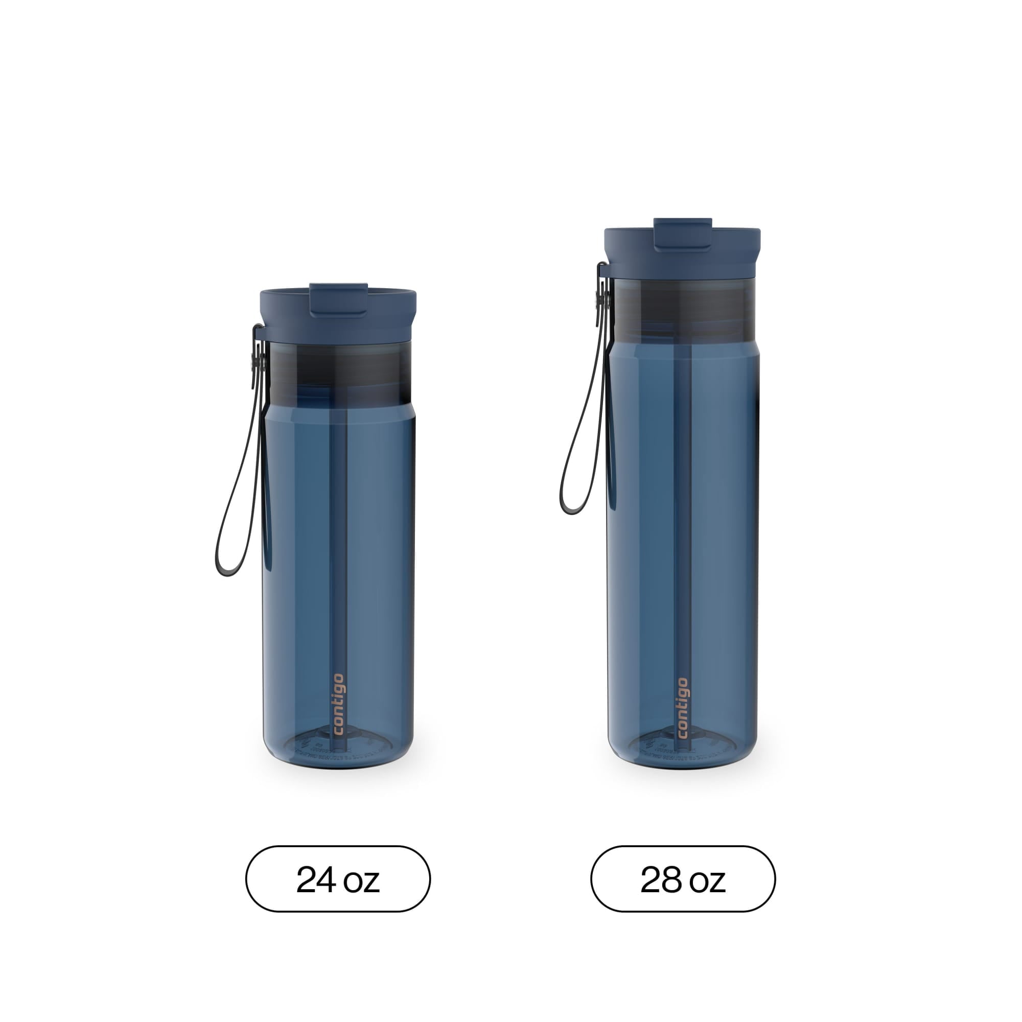 Contigo DualSip Leakproof Plastic Reusable Water Bottle with Carrying Strap, Black/Clear, 24 oz - FOT7
