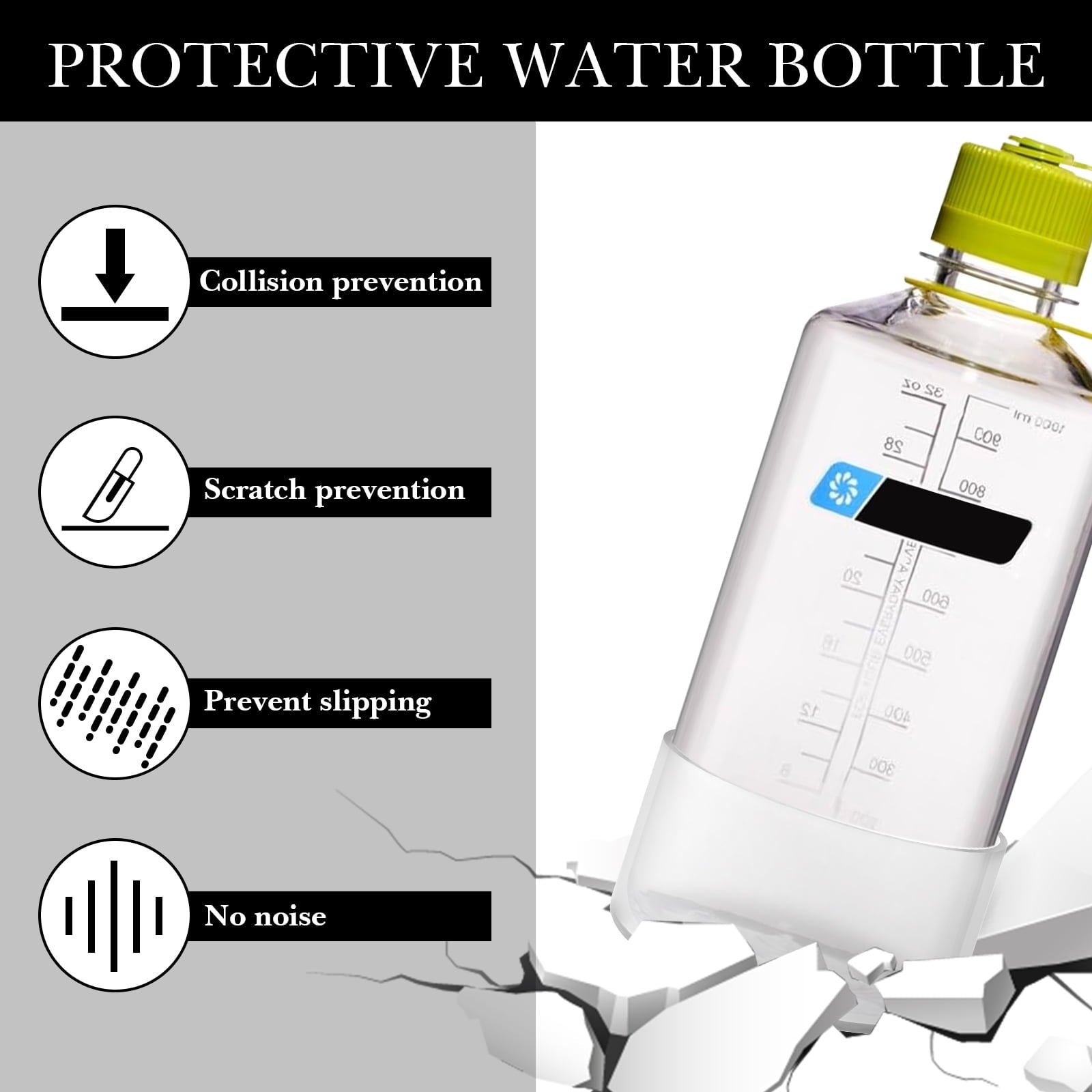 Linkidea 2 Pack Water Bottle Boot Compatible with Nalgene Sustain Wide Mouth 32oz/48oz, Narrow Mouth 32oz, Silicone Anti-Slip Bottle Bottom Bumper Protector (Clear White) - 6PNM