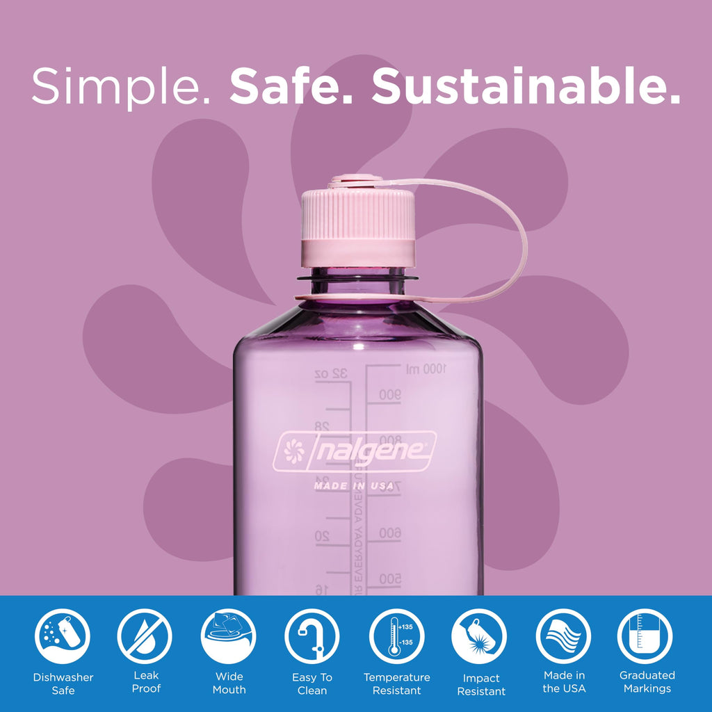 Nalgene Sustain Tritan BPA-Free Water Bottle Made with Material Derived from 50% Plastic Waste (using ISCC certified mass balance), 32 OZ, Narrow Mouth, Cherry Blossom - Z4NB