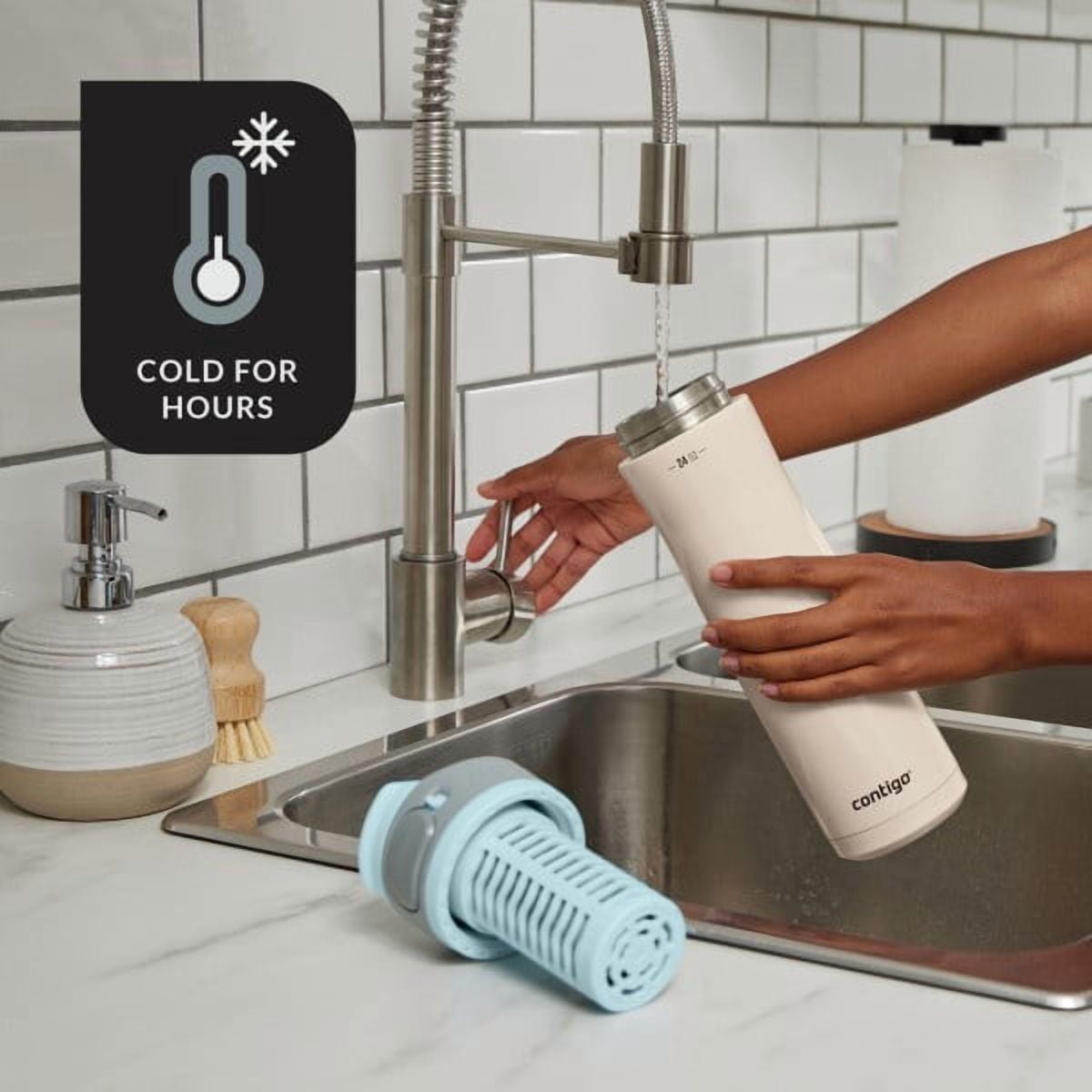 Contigo Clybourn Chill Stainless Steel FreeFlow Filter Water Bottle with AUTOSEAL, 24oz Salt - W33S