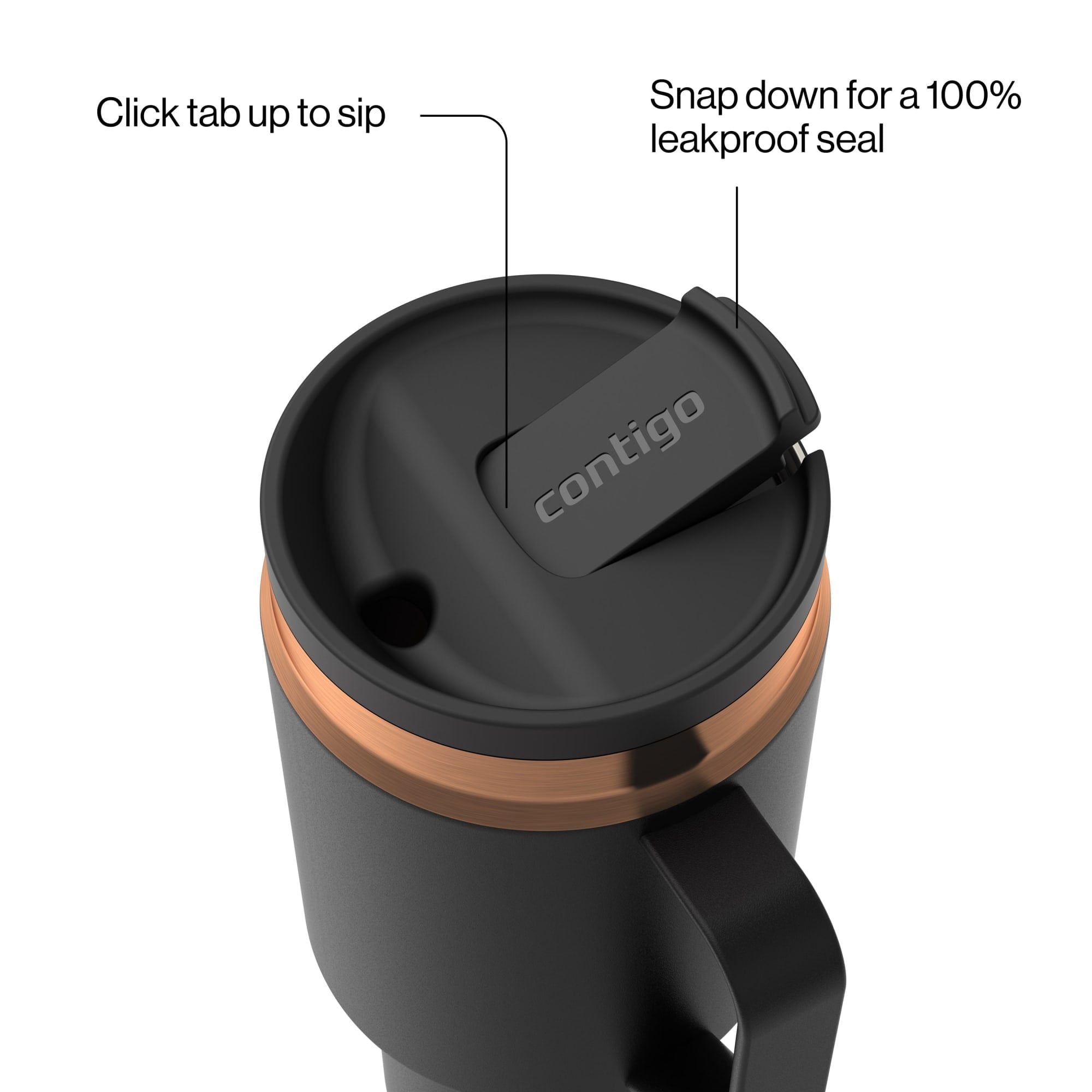 Contigo SnapSeal Leakproof Stainless Steel Reusable Water Bottle Tumbler with Side Handle, Black/Bronze, 30 oz - ROMG