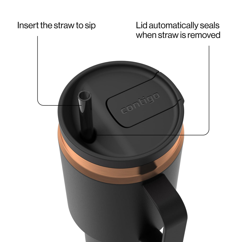 Contigo SnapSeal Leakproof Stainless Steel Reusable Water Bottle Tumbler with Side Handle, Black/Bronze, 30 oz - ROMG