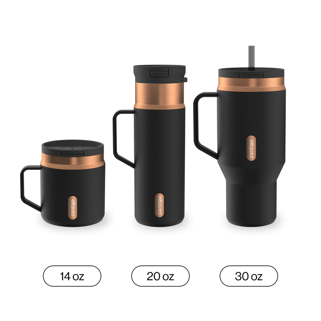 Contigo SnapSeal Leakproof Stainless Steel Reusable Water Bottle Tumbler with Side Handle, Black/Bronze, 30 oz - ROMG