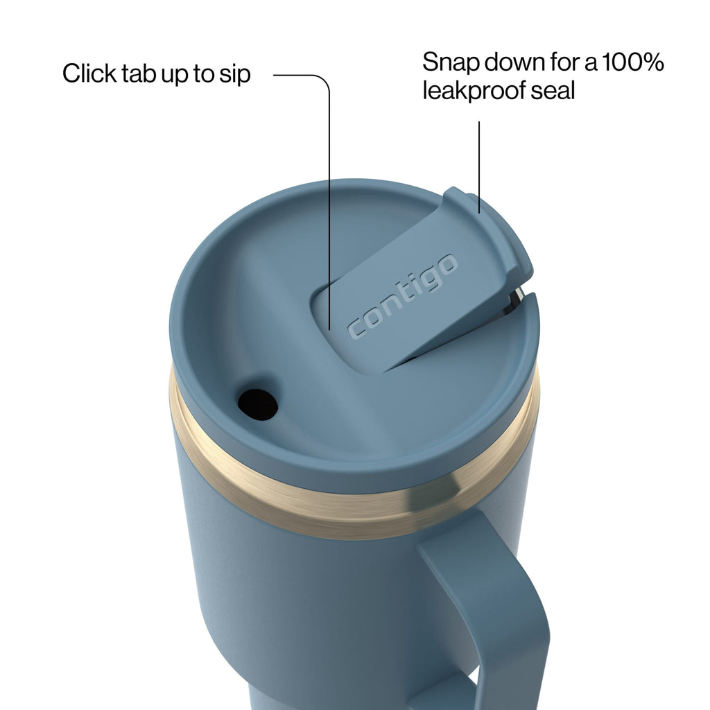 Contigo SnapSeal Leakproof Stainless Steel Reusable Water Bottle Tumbler with Side Handle, Black/Bronze, 30 oz - ROMG