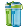 Contigo Kids 2-in-1 Snack Hero Tumbler Featuring 4oz Snack Holder Stacked on Top of 13oz Water Bottle - BPA Free, Durable Tritan w/Flexible Carry Handle &amp; Spill-Proof Valve, Green &amp; Blue – 2 Pack - L5PZ