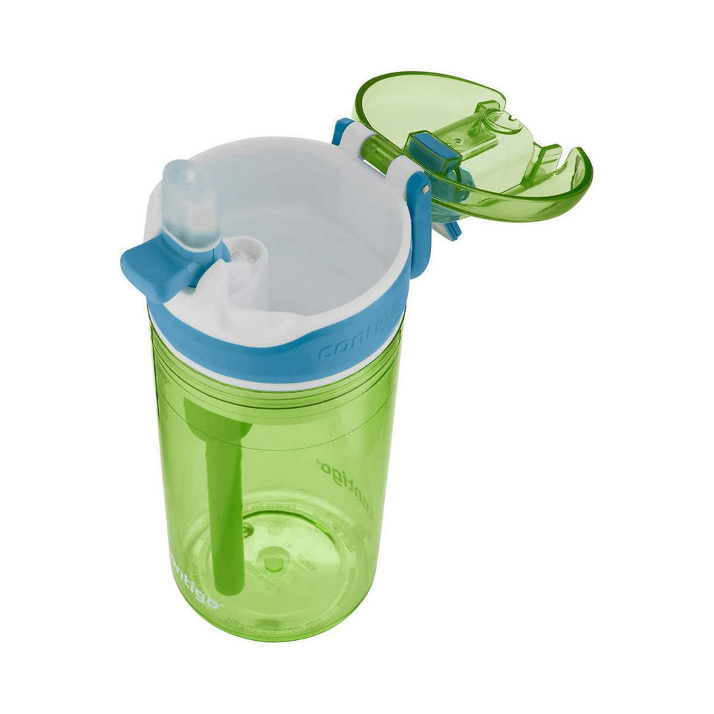 Contigo Kids 2-in-1 Snack Hero Tumbler Featuring 4oz Snack Holder Stacked on Top of 13oz Water Bottle - BPA Free, Durable Tritan w/Flexible Carry Handle &amp; Spill-Proof Valve, Green &amp; Blue – 2 Pack - L5PZ