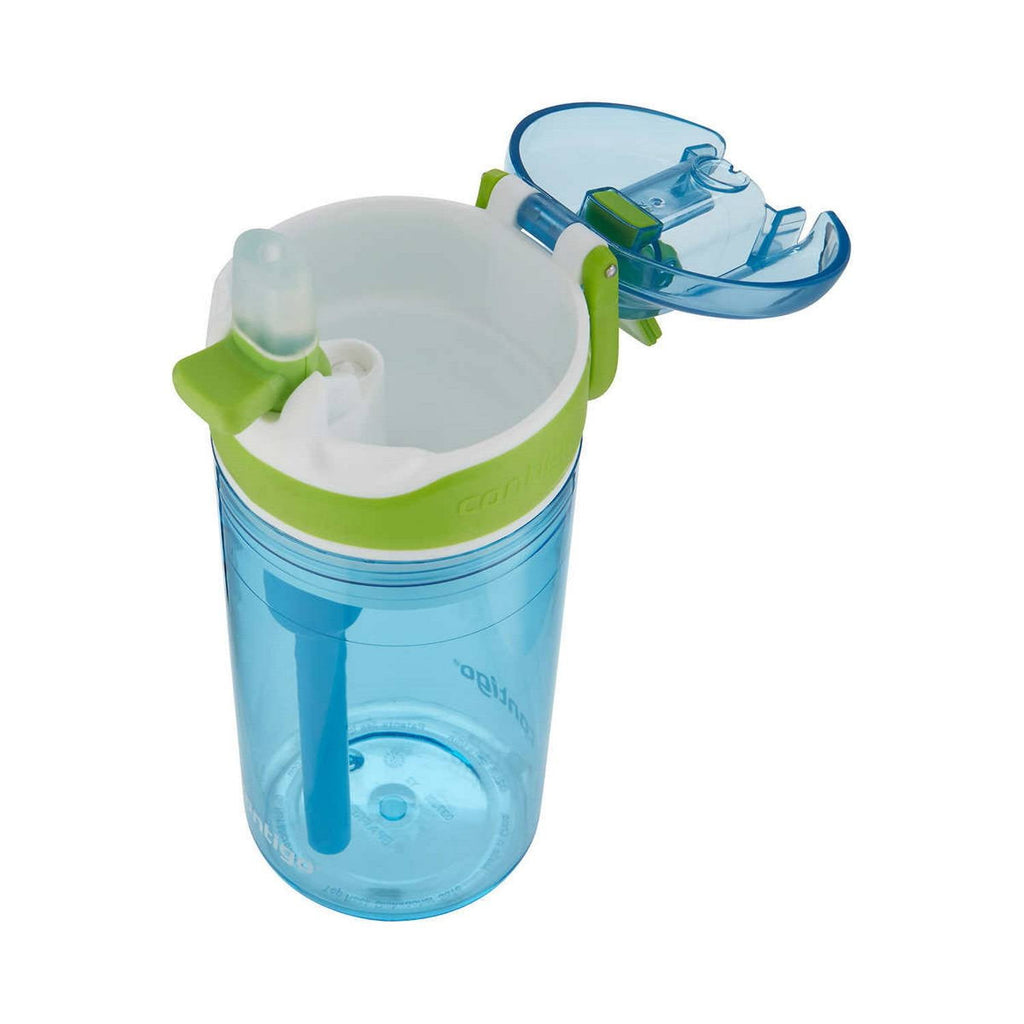 Contigo Kids 2-in-1 Snack Hero Tumbler Featuring 4oz Snack Holder Stacked on Top of 13oz Water Bottle - BPA Free, Durable Tritan w/Flexible Carry Handle &amp; Spill-Proof Valve, Green &amp; Blue – 2 Pack - L5PZ