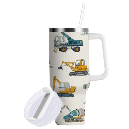 30 oz Insulated Stainless Steel Tumbler Double Wall Stainless Steel Tumbler with 2-Way Drinking Engineering Vehicle Pattern - 0OK9