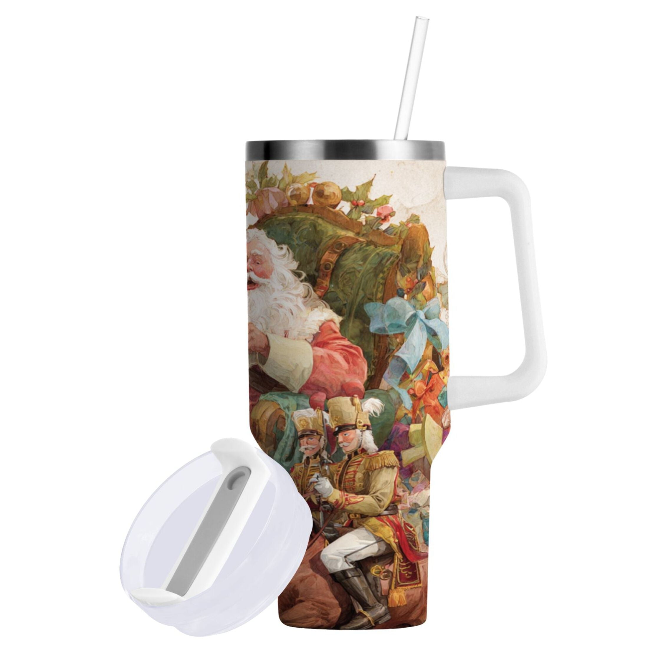 30 oz Insulated Stainless Steel Tumbler Double Wall Stainless Steel Tumbler with 2-Way Drinking Santa Claus Sitting in Chair - T8UR