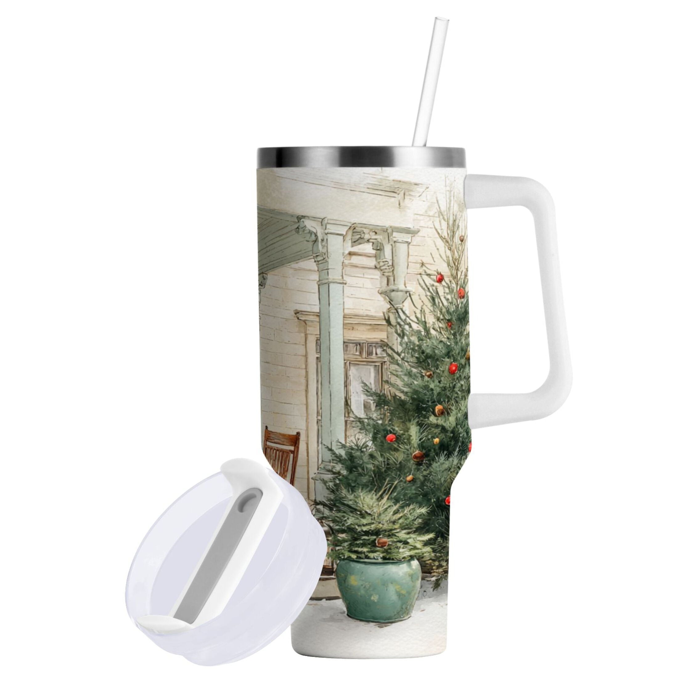30 oz Insulated Stainless Steel Tumbler Double Wall Stainless Steel Tumbler with 2-Way Drinking Charming Christmas Doorway - G1OZ