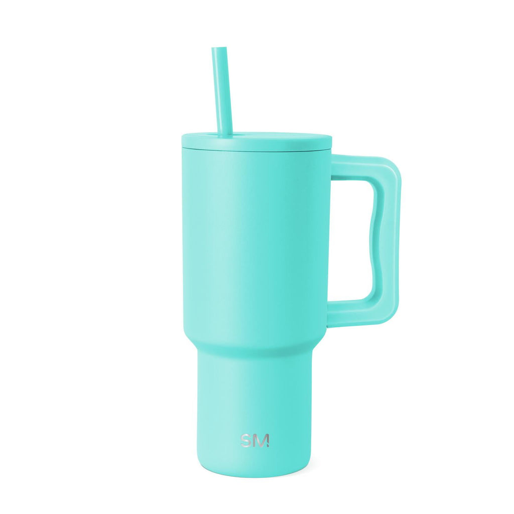 Simple Modern 30 fl oz Insulated Stainless Steel Trek Tumbler with Straw Lid | Seaglass Sage and Cream Checkmate - B21Q