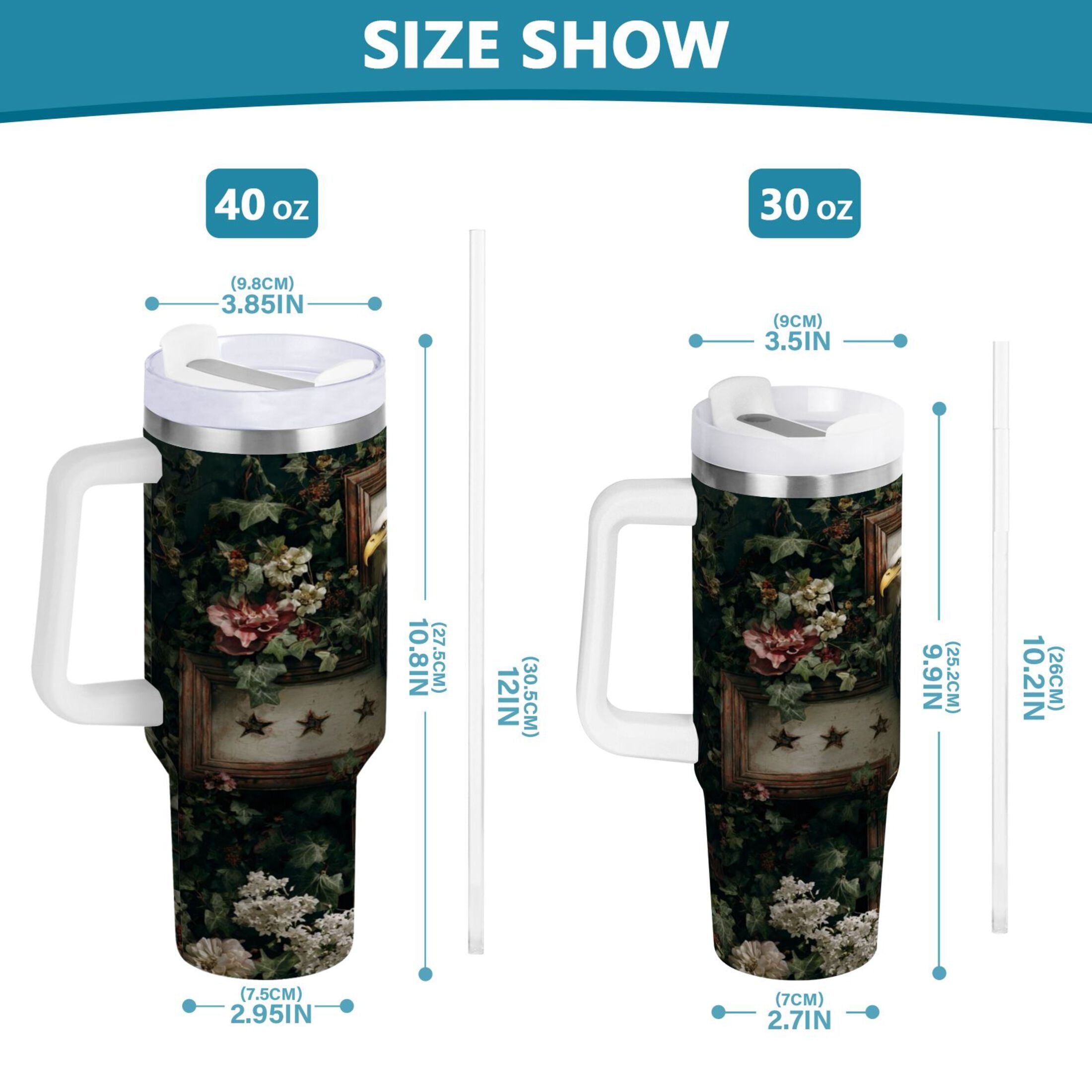 30 oz Insulated Stainless Steel Tumbler Double Wall Stainless Steel Tumbler with 2-Way Drinking Wreath and Bald Eagle - RPQ0