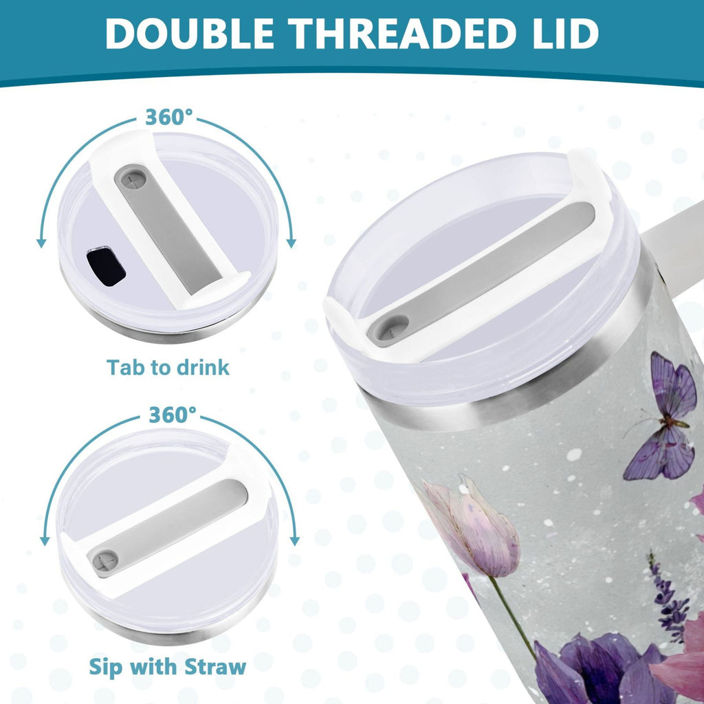 40 oz Insulated Stainless Steel Tumbler Double Wall Stainless Steel Tumbler with 2-Way Drinking Colorful Tulips and Lavender - 71SY