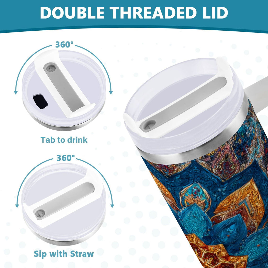 40 oz Insulated Stainless Steel Tumbler Double Wall Stainless Steel Tumbler with 2-Way Drinking Intricate Geometric Shapes - 6SW5