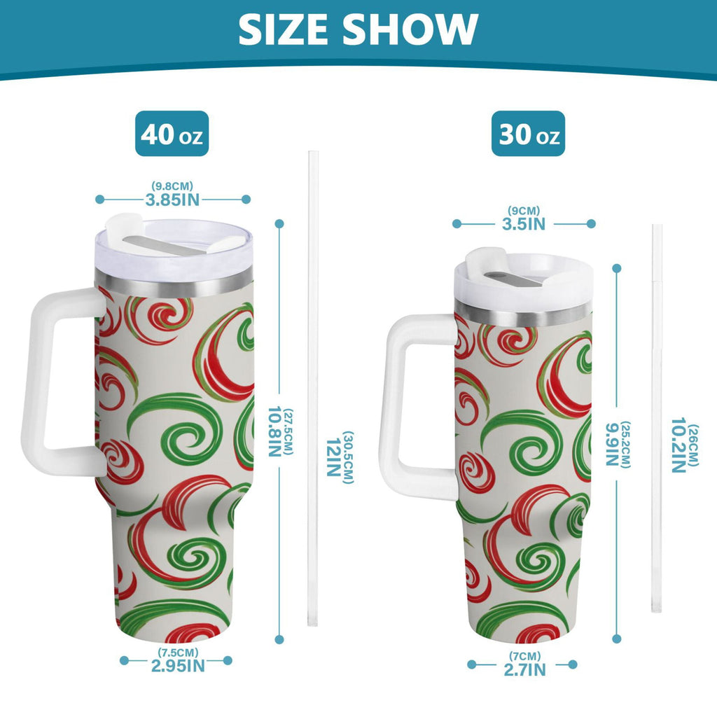 40 oz Insulated Stainless Steel Tumbler Double Wall Stainless Steel Tumbler with 2-Way Drinking Red and Green Swirls - 8DTQ
