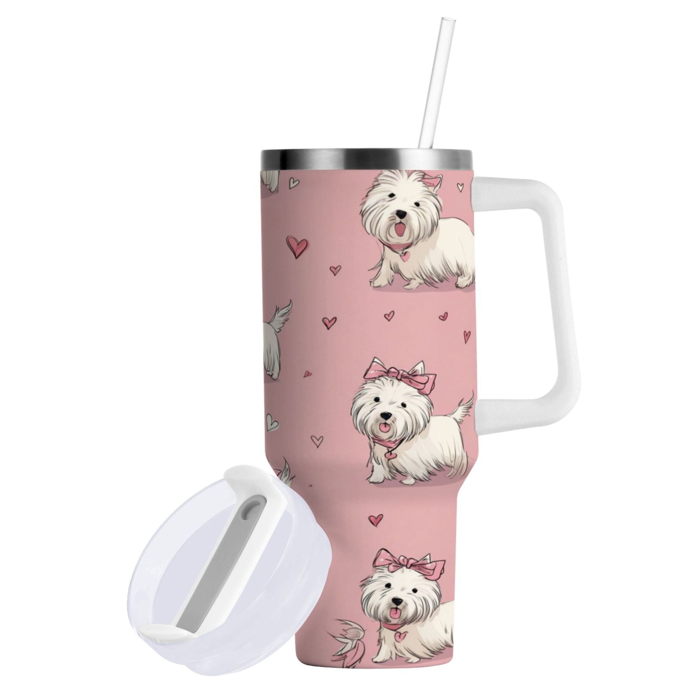 30 oz Insulated Stainless Steel Tumbler Double Wall Stainless Steel Tumbler with 2-Way Drinking Dogs Wearing Bows - IQAN