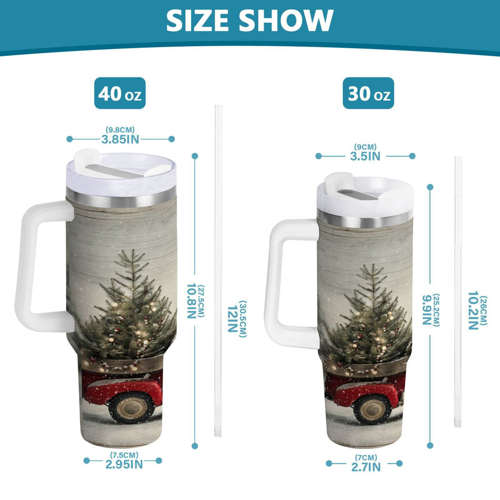 40 oz Insulated Stainless Steel Tumbler Double Wall Stainless Steel Tumbler with 2-Way Drinking Vintage Red Truck - A9OT