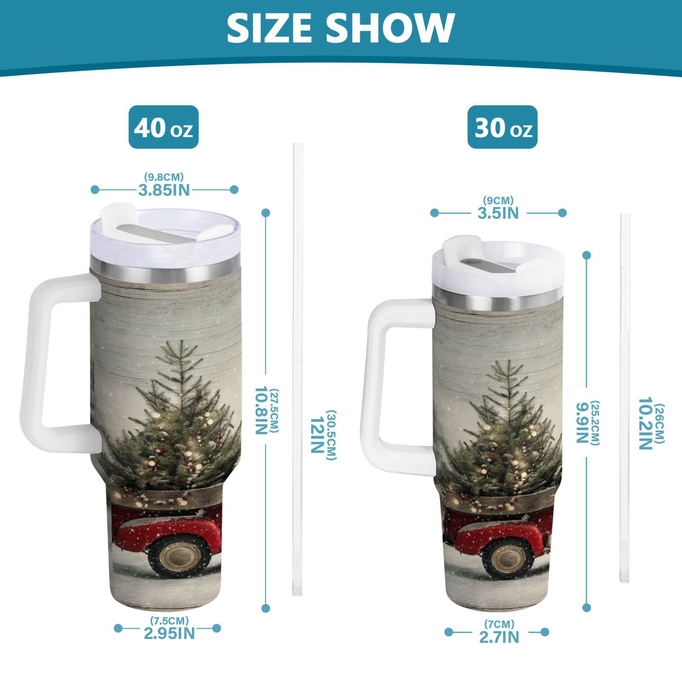 40 oz Insulated Stainless Steel Tumbler Double Wall Stainless Steel Tumbler with 2-Way Drinking Vintage Red Truck - A9OT