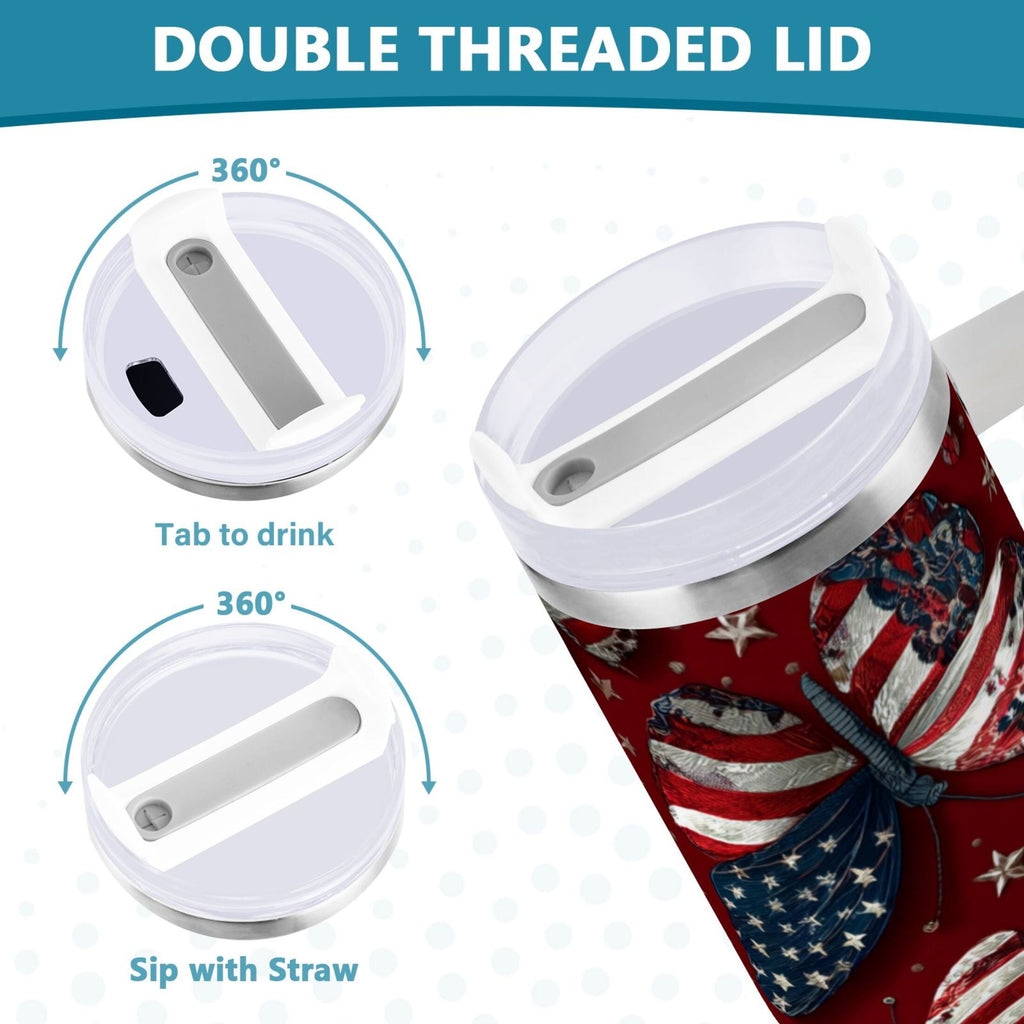 40 oz Insulated Stainless Steel Tumbler Double Wall Stainless Steel Tumbler with 2-Way Drinking Butterfly with National Flag - C5KN