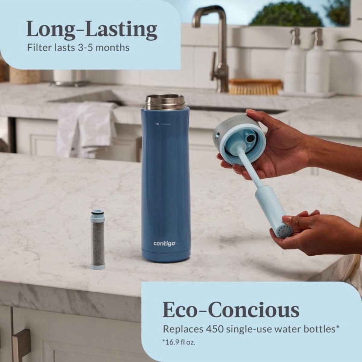 Contigo 24 oz. Wells Chill Stainless Steel Filter Bottle w/ Filters - Dark Ice - QCCM