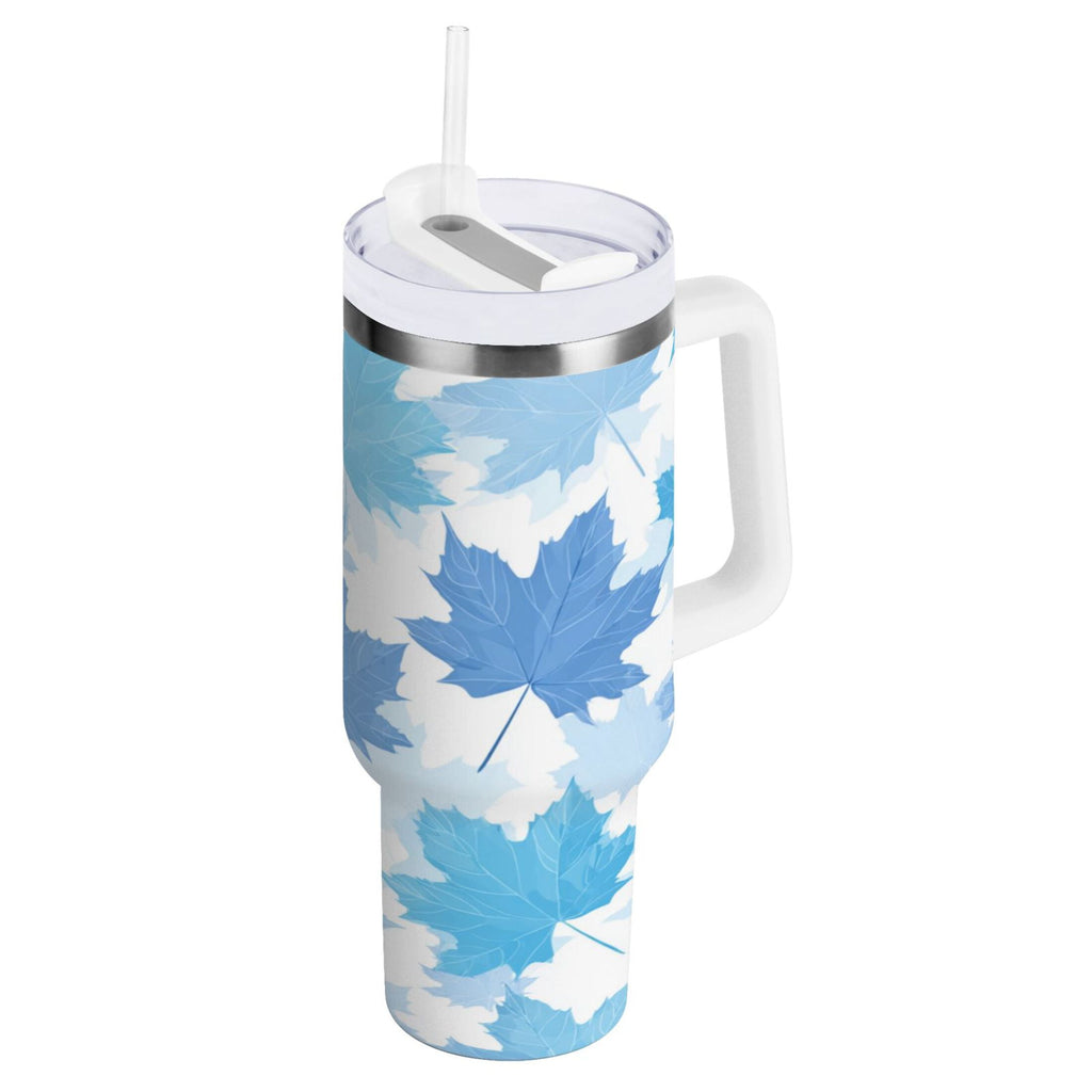 30 oz Insulated Stainless Steel Tumbler Double Wall Stainless Steel Tumbler with 2-Way Drinking Light Blue Maple Leaves - H91T