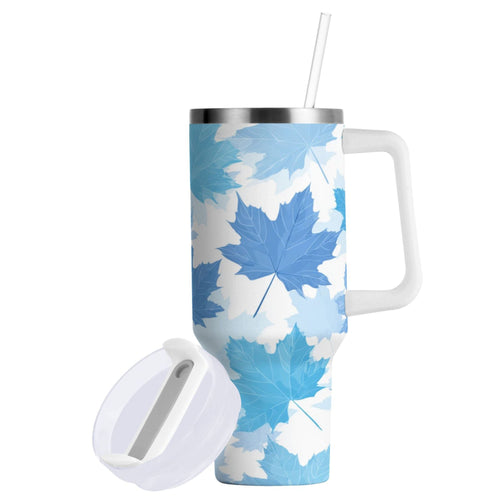 30 oz Insulated Stainless Steel Tumbler Double Wall Stainless Steel Tumbler with 2-Way Drinking Light Blue Maple Leaves - H91T