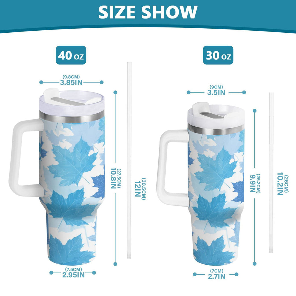 30 oz Insulated Stainless Steel Tumbler Double Wall Stainless Steel Tumbler with 2-Way Drinking Light Blue Maple Leaves - H91T