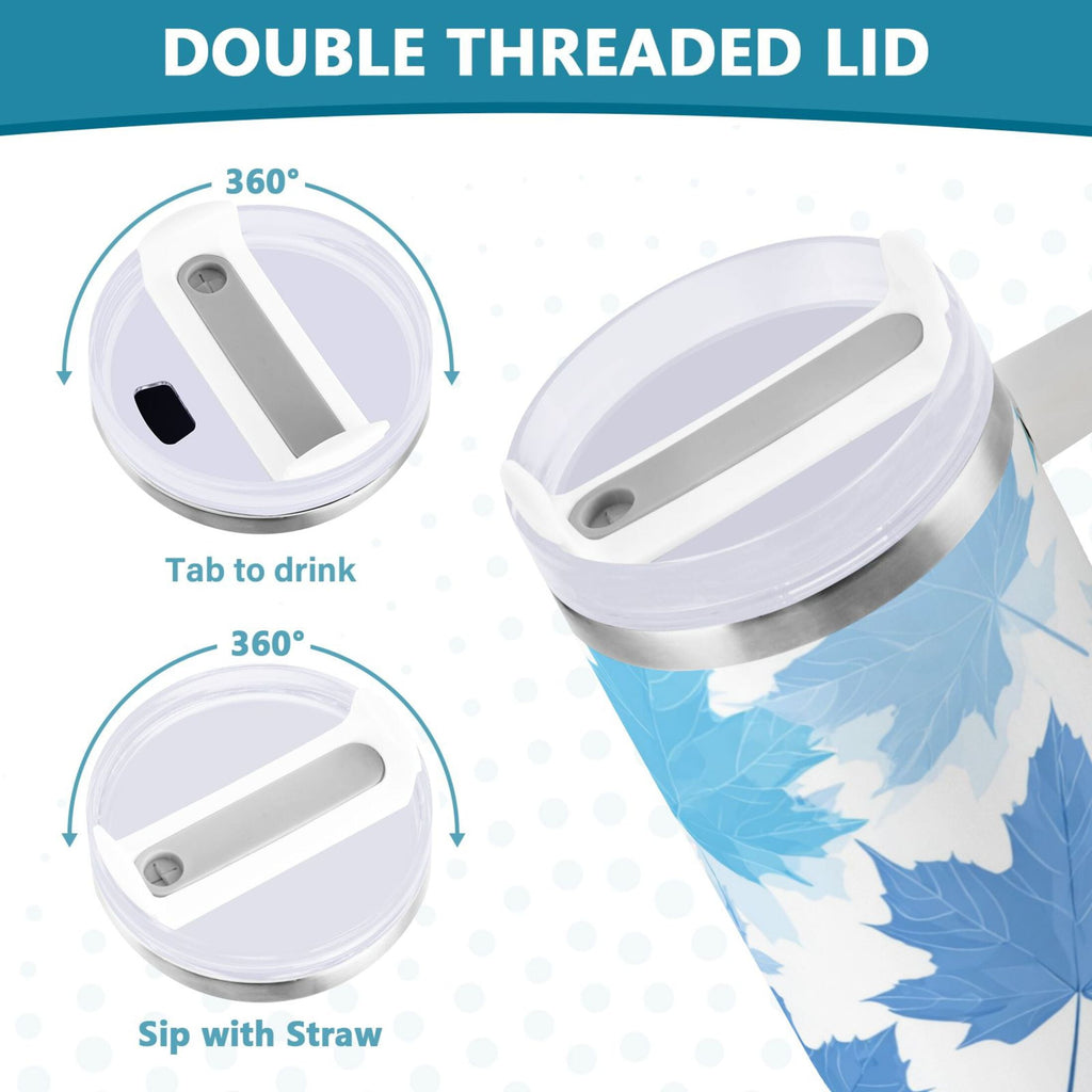 30 oz Insulated Stainless Steel Tumbler Double Wall Stainless Steel Tumbler with 2-Way Drinking Light Blue Maple Leaves - H91T