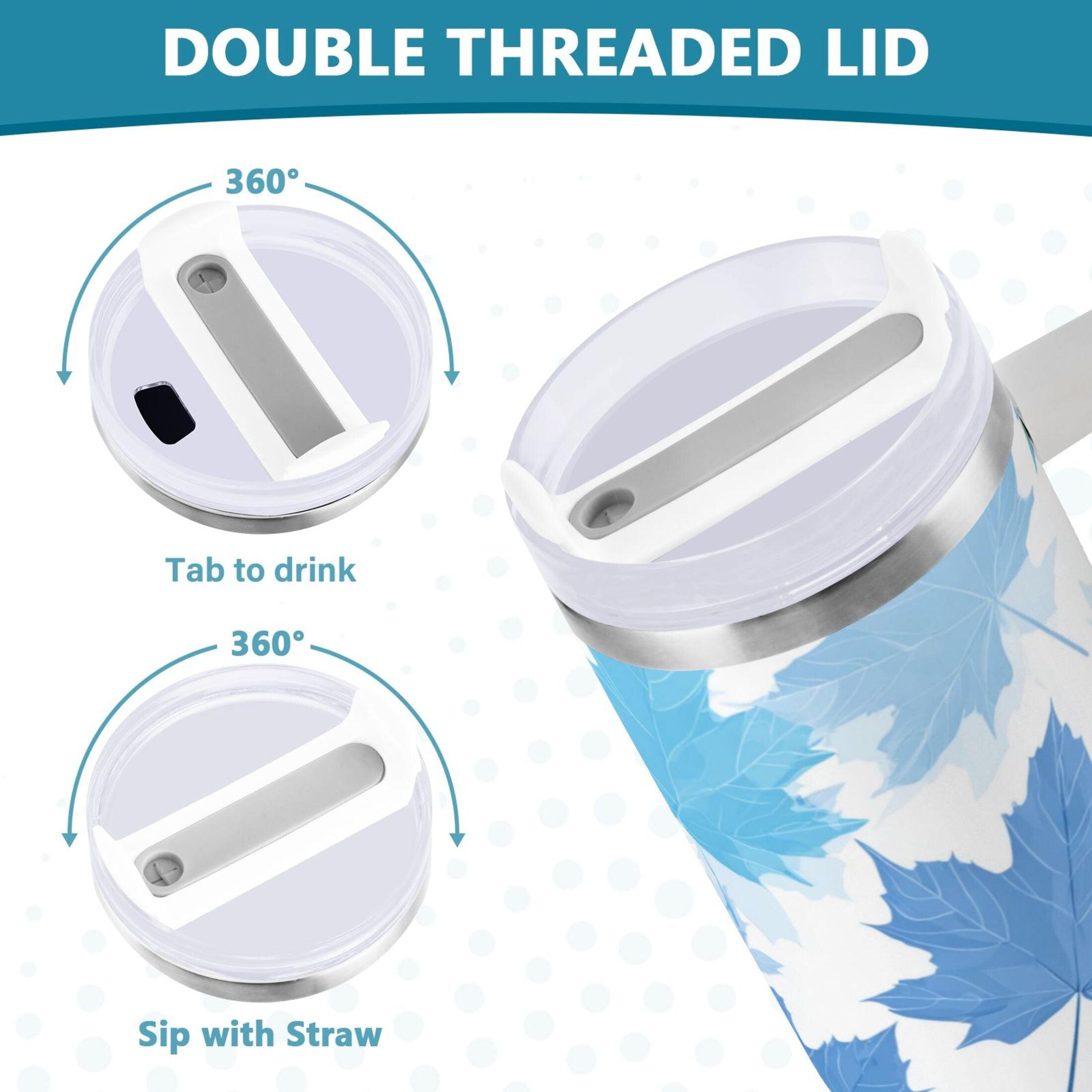 30 oz Insulated Stainless Steel Tumbler Double Wall Stainless Steel Tumbler with 2-Way Drinking Light Blue Maple Leaves - H91T